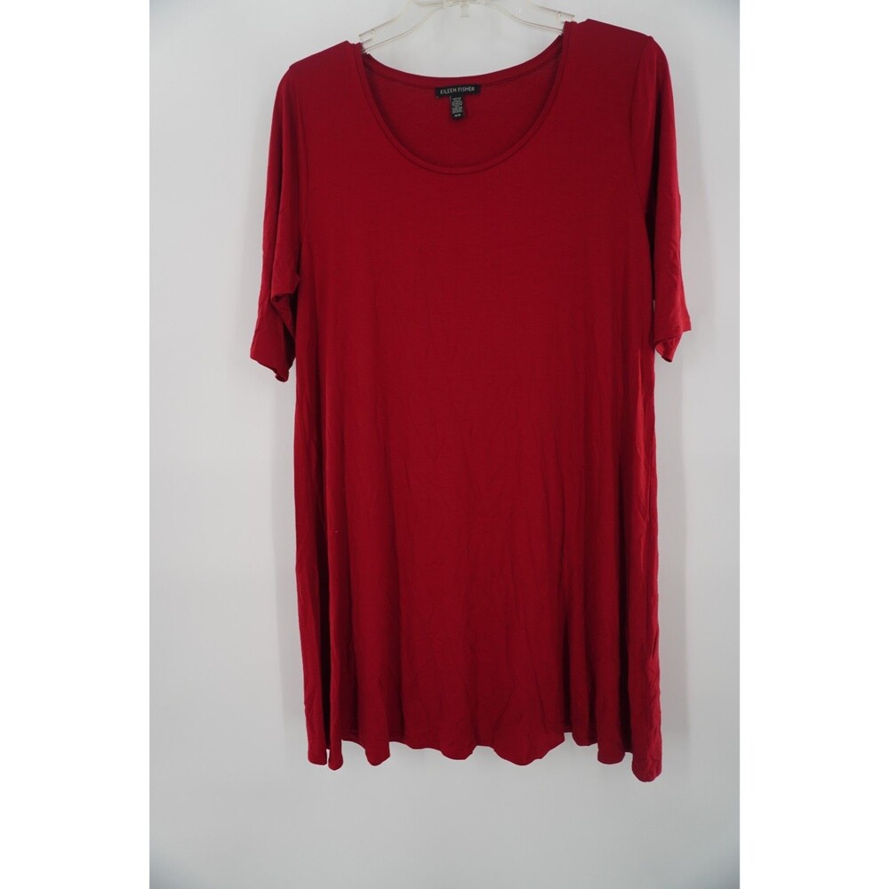 Eileen Fisher Red Fine Stretch Jersey Tunic Top Minimalist Size Medium
